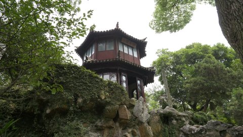 комната, сад, горы, трава, китай