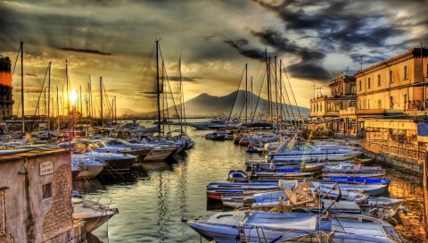 Неаполь, Италия, море, пирс, причал , лодка, HDR