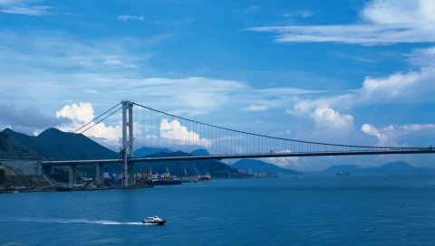 Hong kong, мост, море, небо, облака
