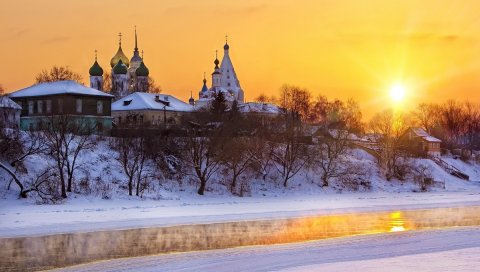 Церковь, снег, зима, небо