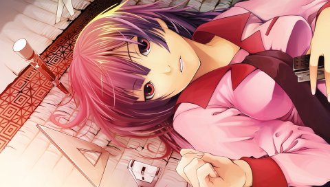 Bakemonogatari, девушка, рубашка, ложь, взгляд, прическа