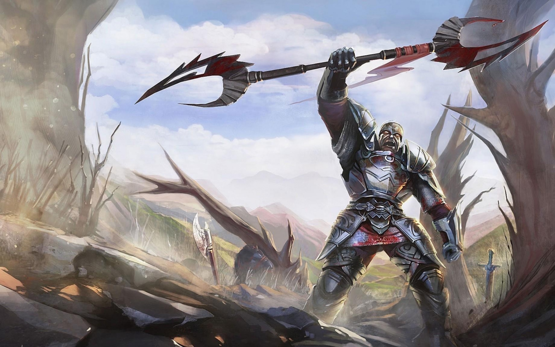 Картинки Монстры, оружие, кровь, победа, скалы фото и обои на рабочий стол