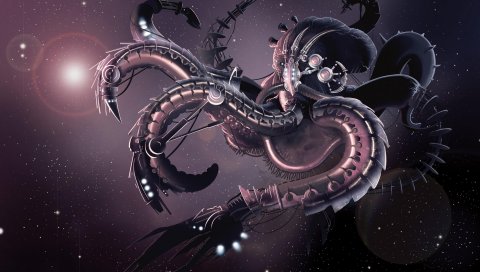Существ, осьминог, робот, щупальца, космос, звезды