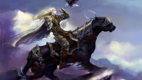 Всадник, воин, лошадь, птица