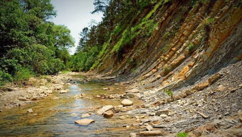 Река, гора, камни, острый, хребет