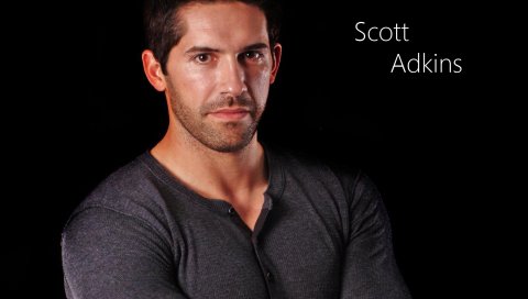 Scott adkins, брюнетка, лицо, волосы, мышцы, куртка, черный фон