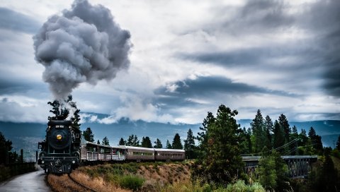 поезд, дым, структура, облачность, облако, тяжелые