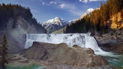 падает, гора, лес, подпорное, озеро