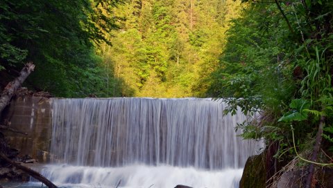 Украина, закарпатье, водопад, река, жонка, стена, лес, свет, тени