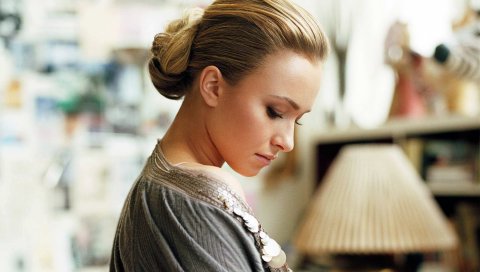 Hayden panettiere, блондинка, профиль, лицо, торшер, размытие