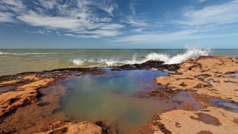 берег, море, бассейн, вода, грязные, небо, облака, легкие