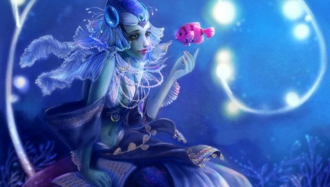 русалка, украшение, вода, книги, рыба