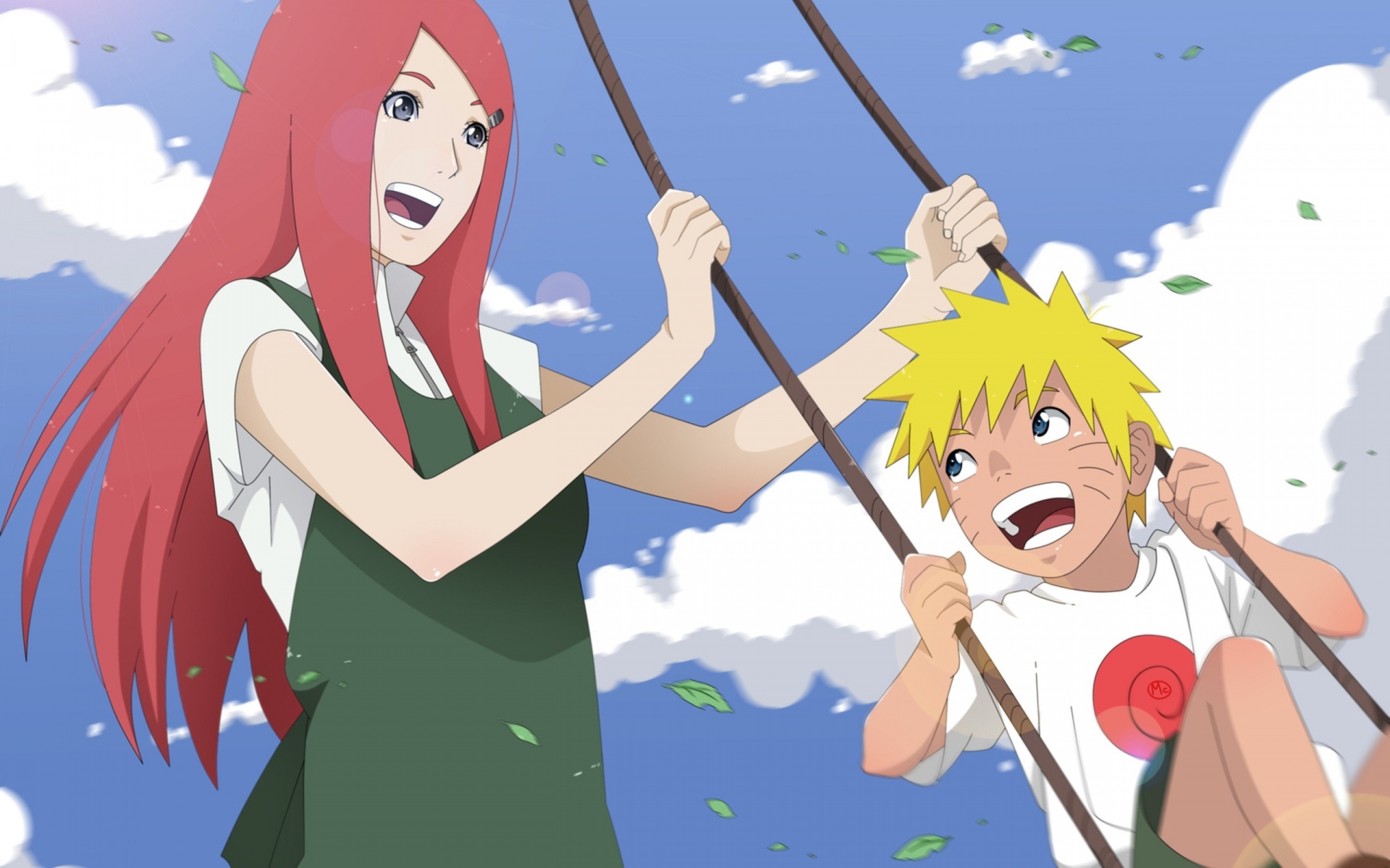 Картинки Наруто, Наруто shippuden, узумаки кушина, Наруто узумаки, качели, небо, веселье, улыбка фото и обои на рабочий стол