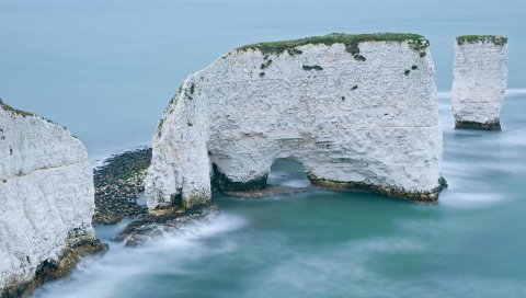 Скалы, белые, арки, рифы, море, пустота