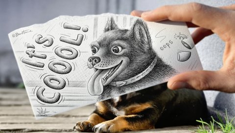 Собака, рисунок, рука, импровизация, дополнение