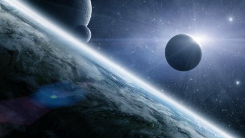 Планеты, свет, лучи, звезды