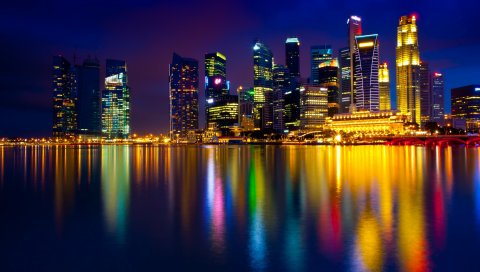 Сингапур, ночь, свет, отражение