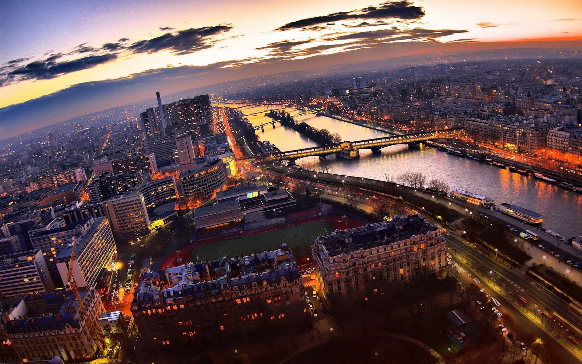 Картинки Париж, небоскребы, ночь, свет, мост фото и обои на рабочий стол