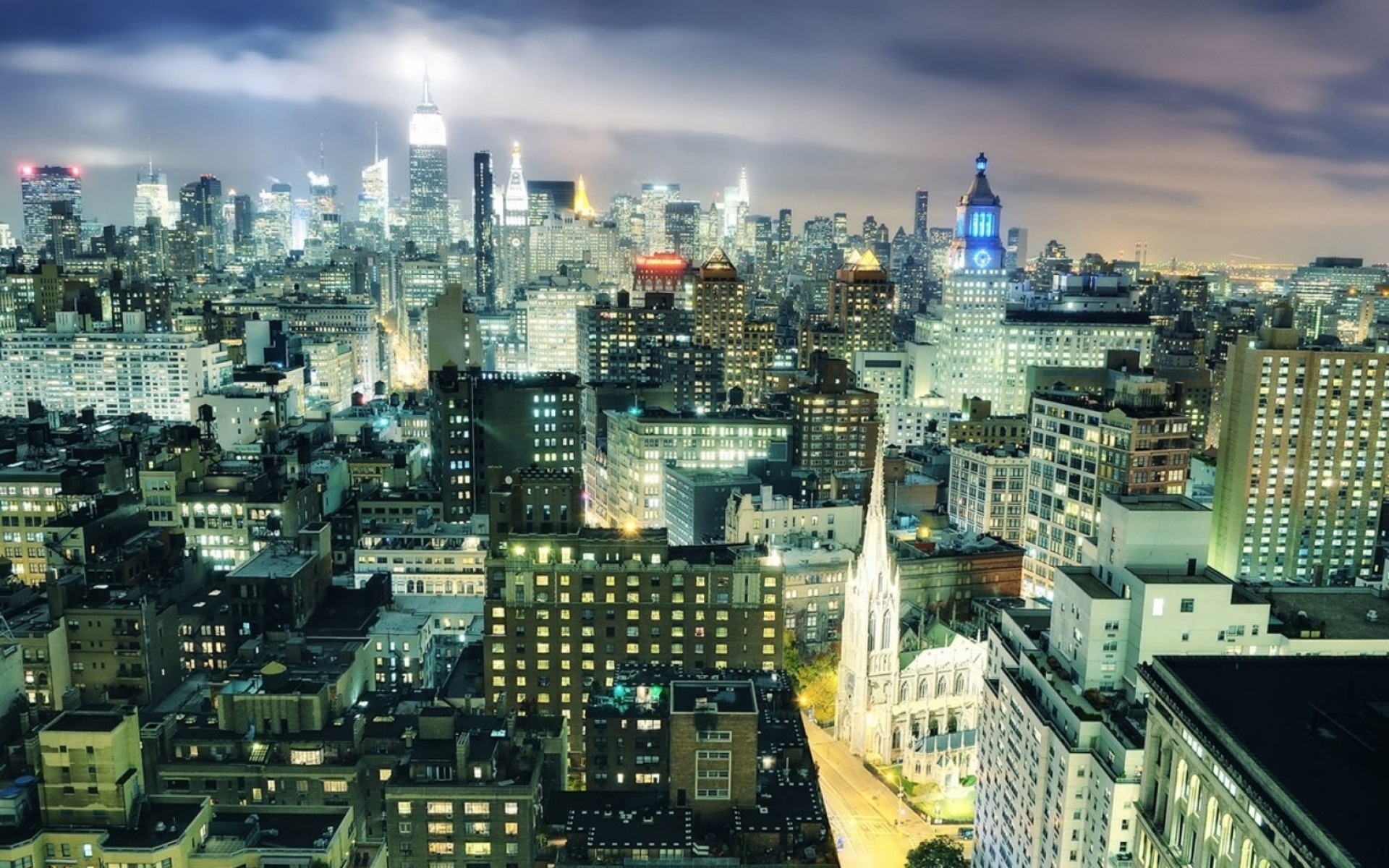 Картинки Нью-Йорк, ночь, здание, вид сверху фото и обои на рабочий стол