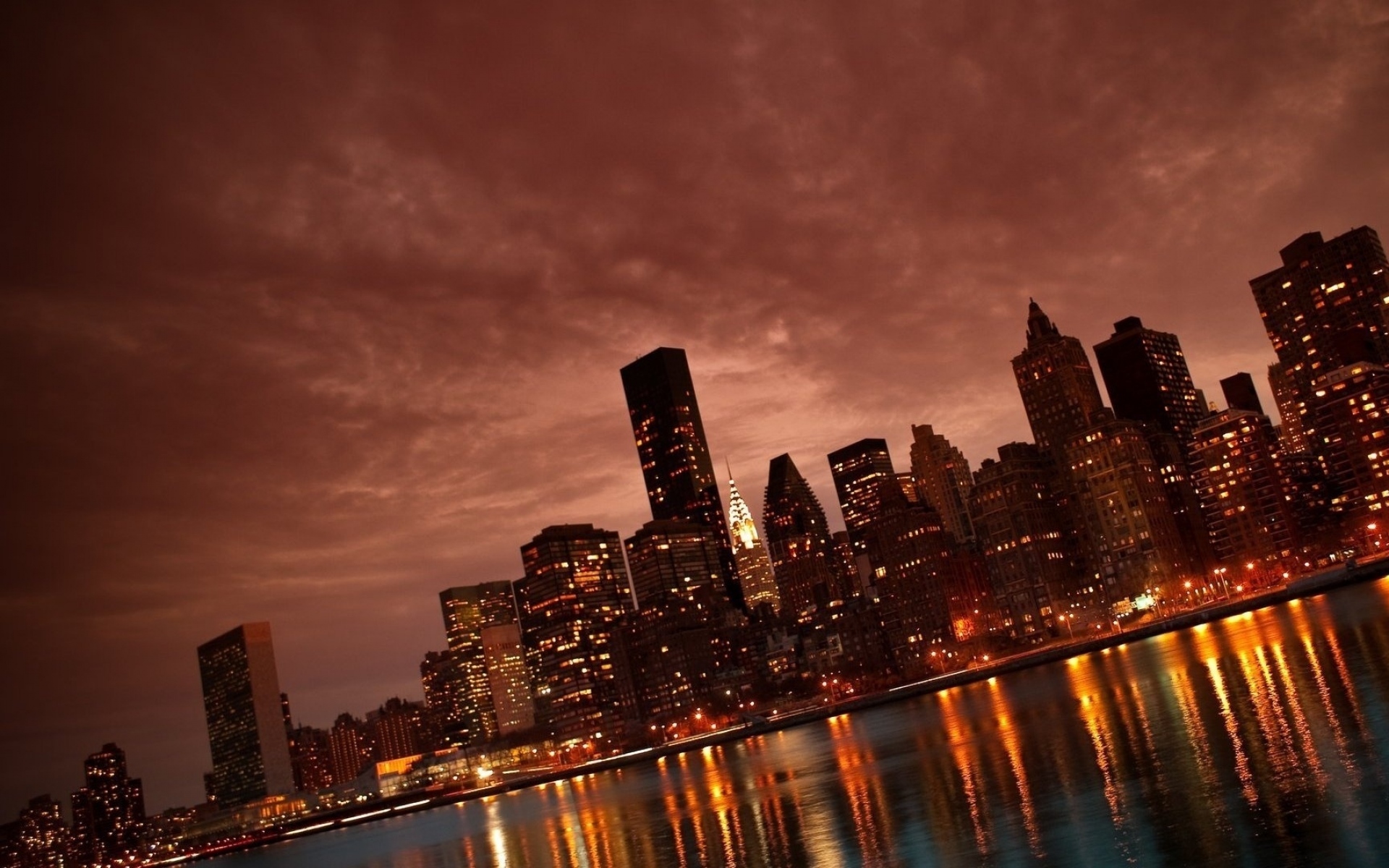 Картинки Нью-Йорк, Манхэттен, здание, отражение, берег фото и обои на рабочий стол