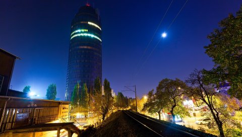 Небоскреб, здания, ночь, город