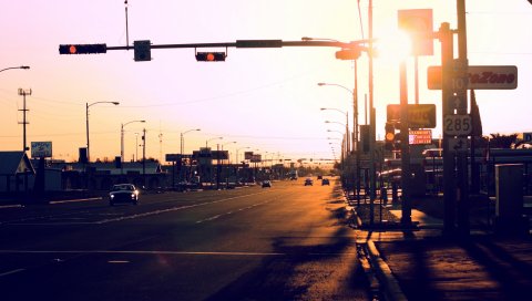 Город, улица, автомобиль, солнце
