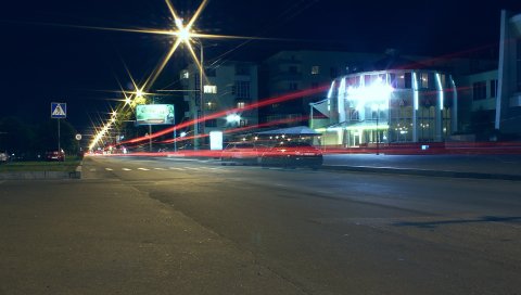 Город, ночь, автомобили, свет
