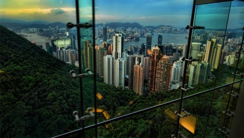 Hong kong, вид, ночь, небоскребы