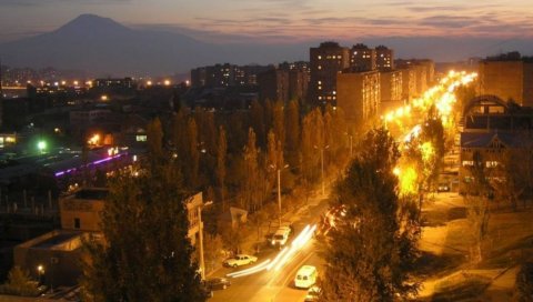 Армия, ереван, вечер, здания, деревья