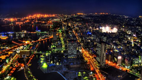 Япония, ночь, вид сверху, панорама