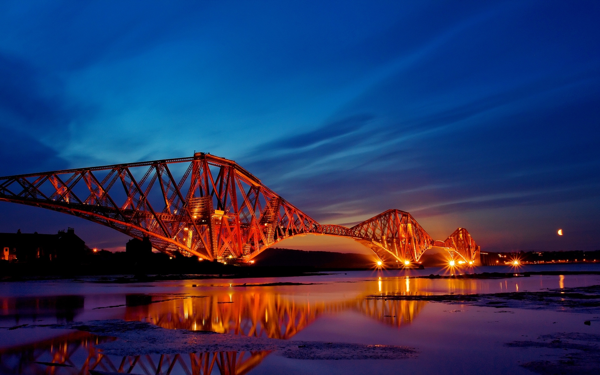 Картинки Шотландия, река, огни, вечер, дизайн фото и обои на рабочий стол