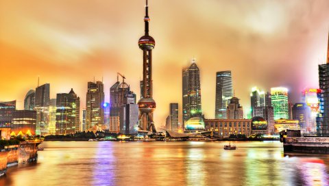 Шанхай, Китай, здания, побережье, небоскребы