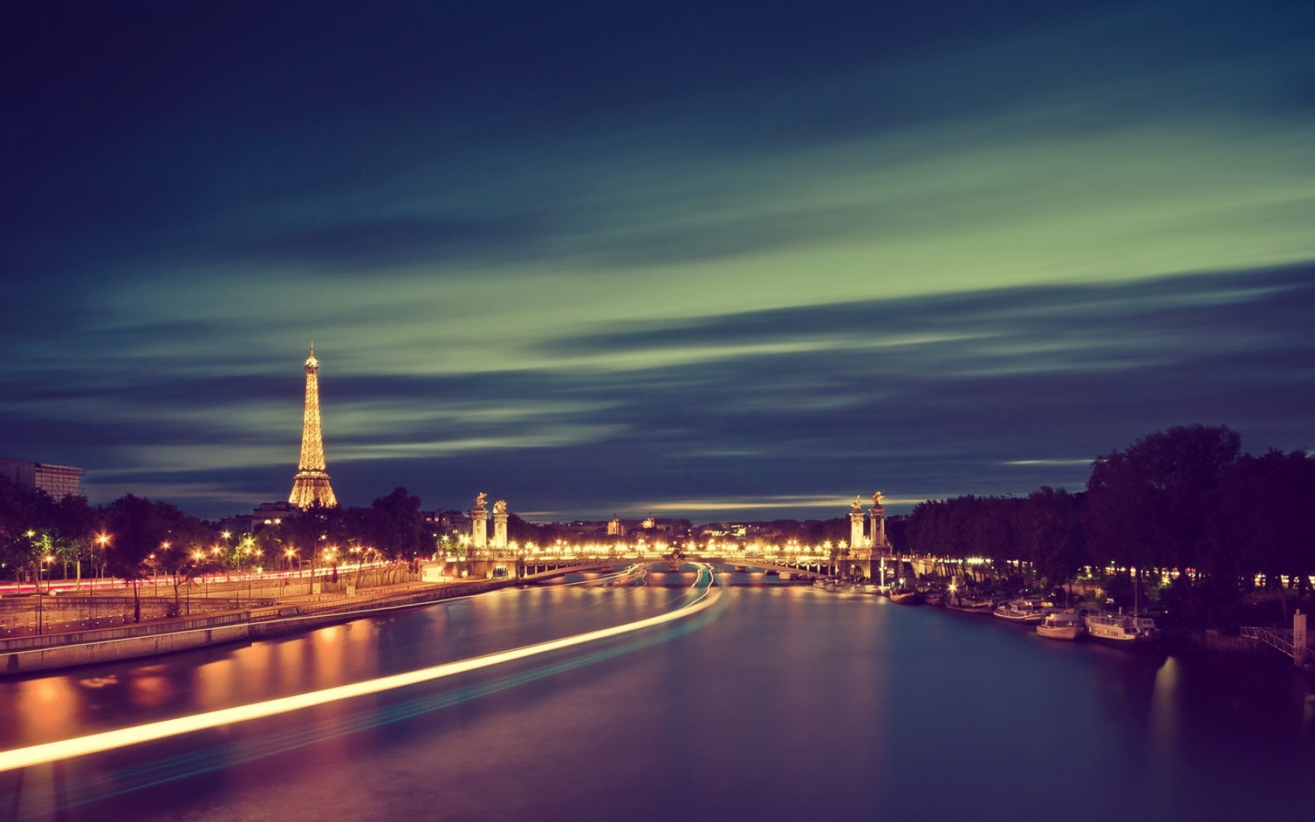 Картинки Франция, Париж, река, свет, ночь, Эйфелева башня фото и обои на рабочий стол