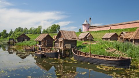 Суздаль, владимирская область, река, печь, кремль, башня, город, поместье, лодки, деревянные, дома