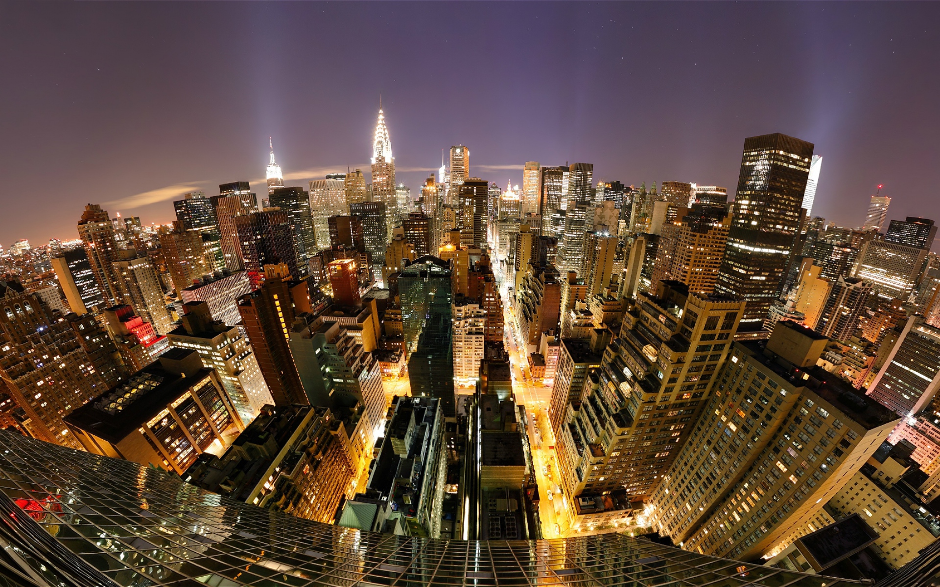 Картинки Нью-Йорк, Манхэттен, рыбий глаз, небоскребы фото и обои на рабочий стол
