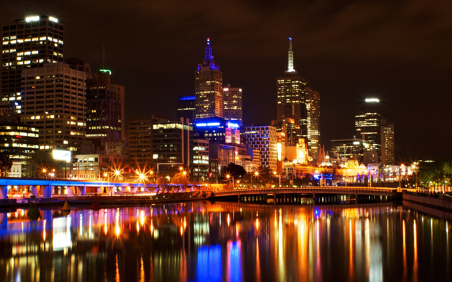 Картинки Мельбурн, свет, ночь, мост, отражение фото и обои на рабочий стол