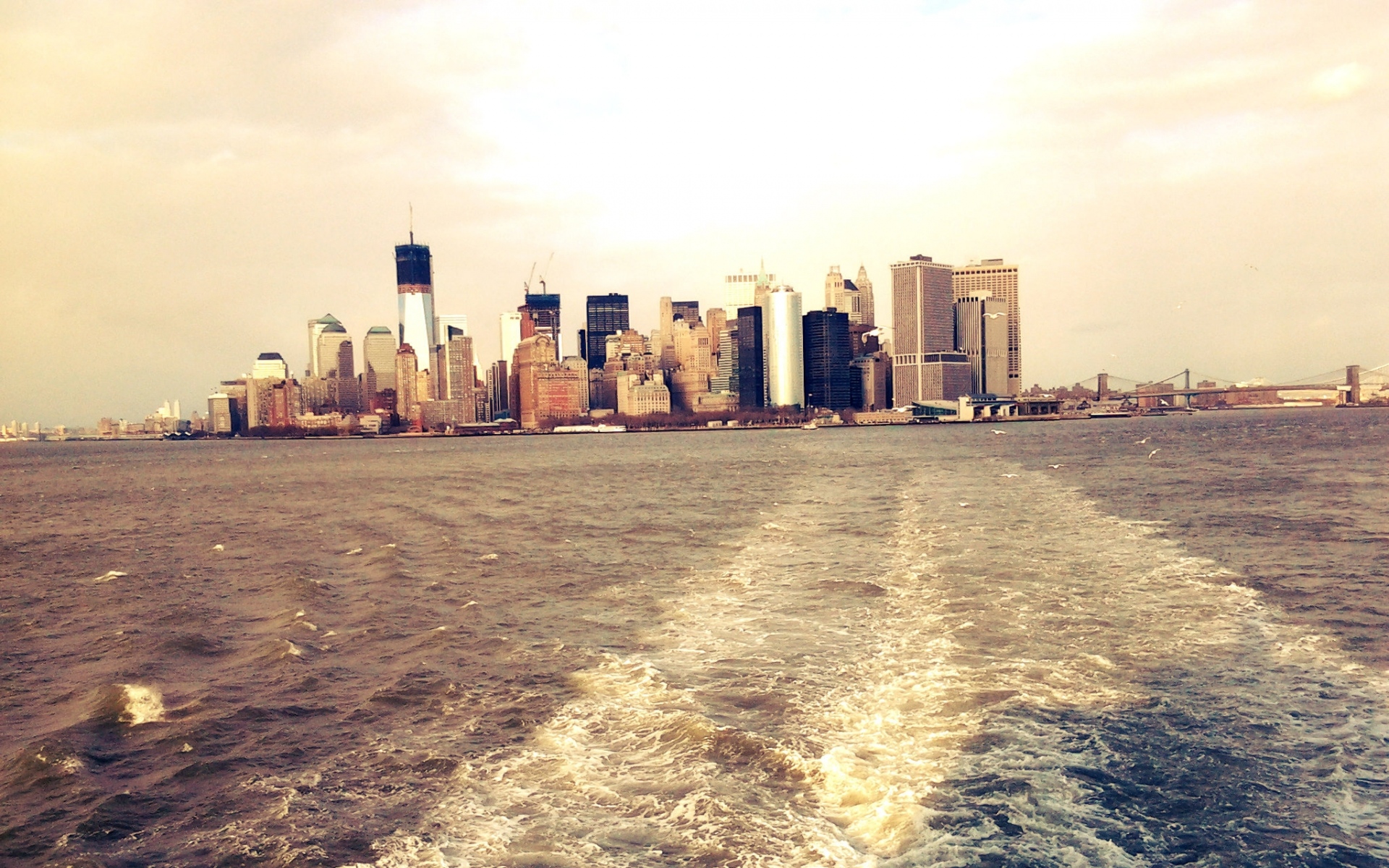 Картинки Манхэттен, Нью-Йорк, вода, мост, небоскреб фото и обои на рабочий стол