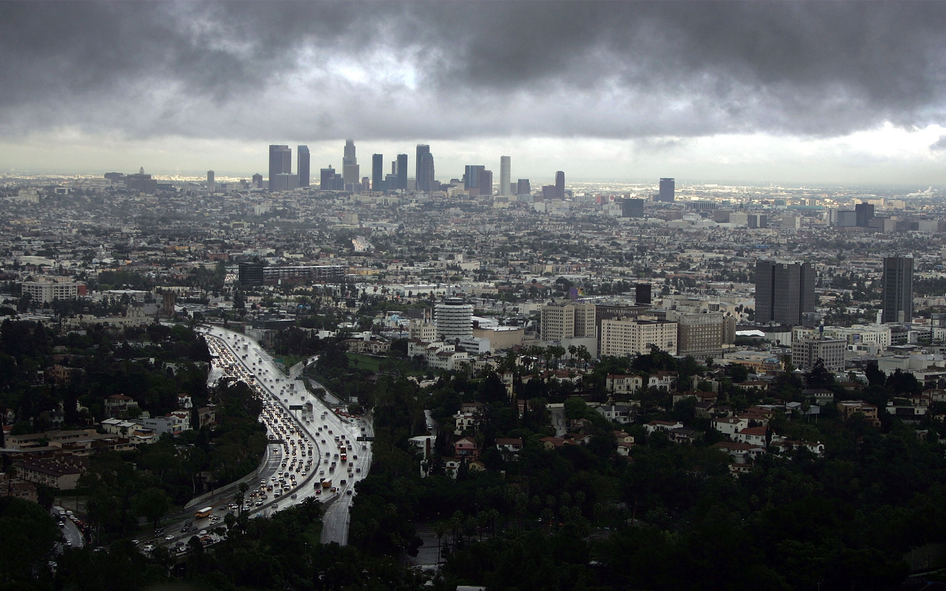 Картинки Лос-Анджелес, город, ночь, облака, деревья фото и обои на рабочий стол