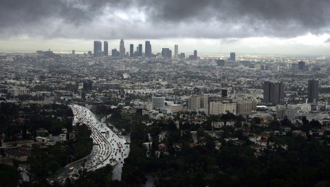 Лос-Анджелес, город, ночь, облака, деревья