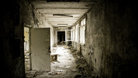 здание, окна, двери, кресла, руины