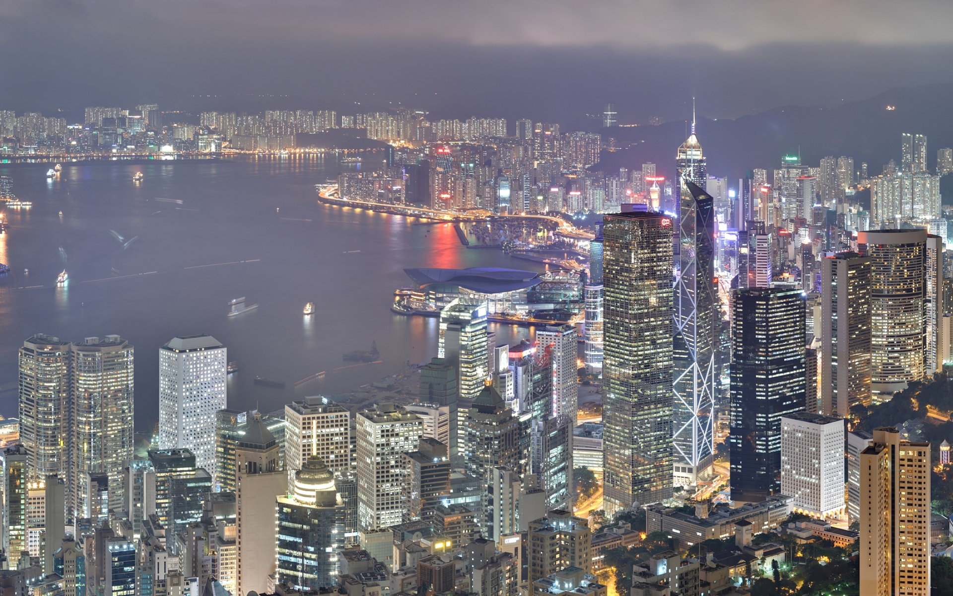 Картинки Гонконгом, небоскребы, ночь, свет, строительство фото и обои на рабочий стол