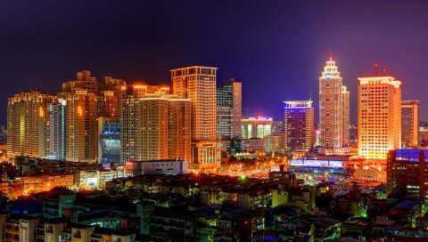 Тайпей, Тайвань, ночь, небоскребы