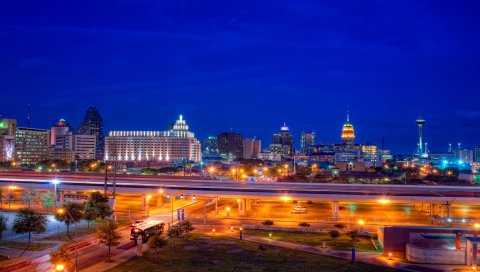 Сан - Антонио, штат Техас, ночь, огни города