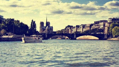 Париж, Франция, река, здание, романтика