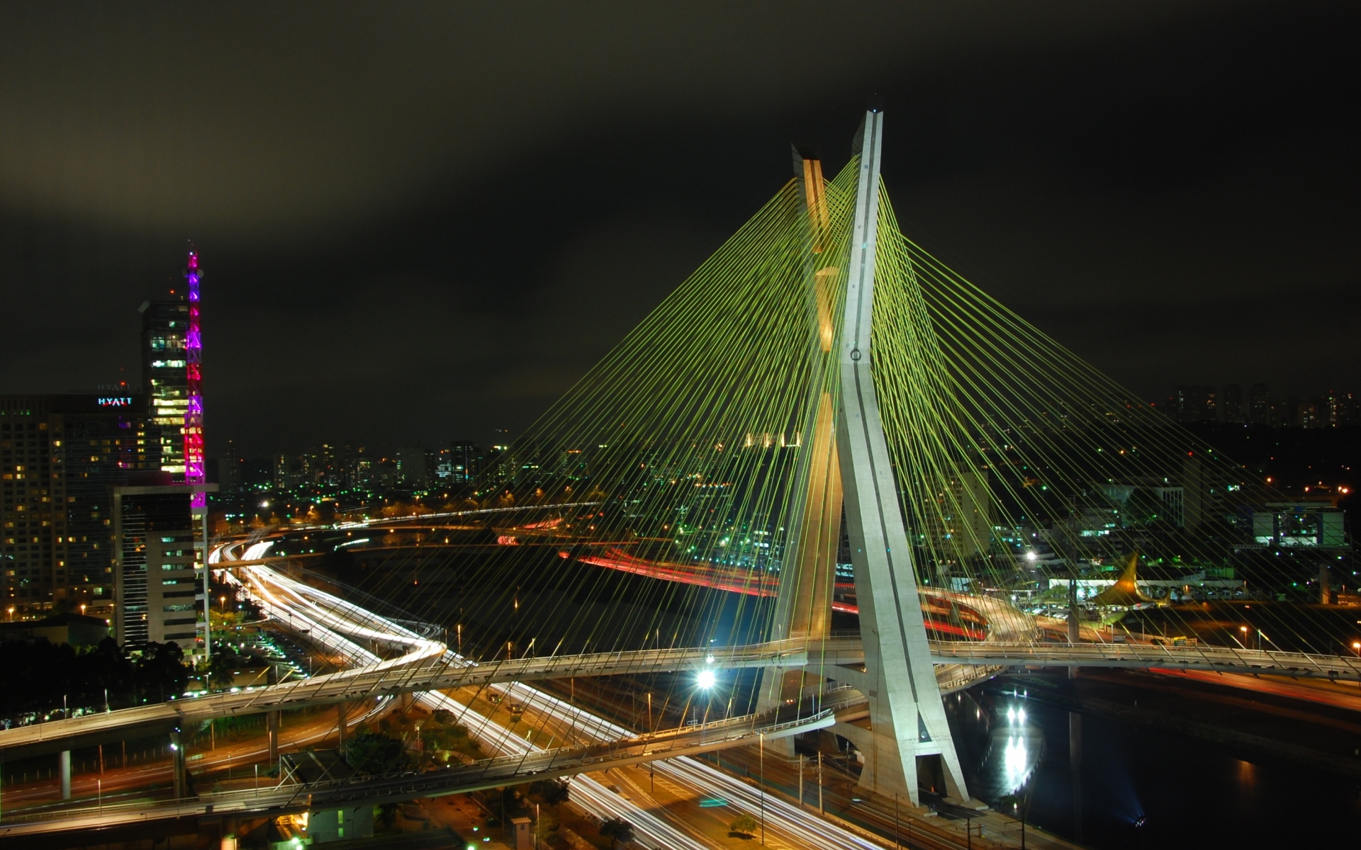 Картинки огни, дорога, город, мост, река, бразилия фото и обои на рабочий стол