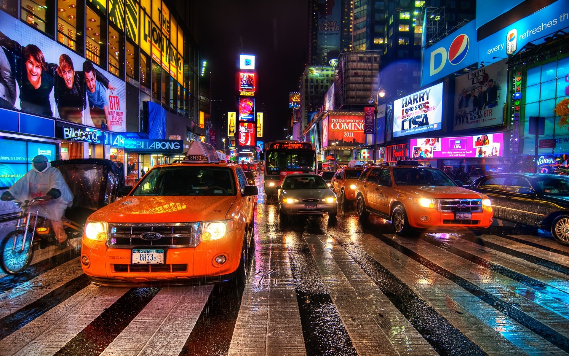 Картинки нью - йорк, ночь, такси, пешеходный переход фото и обои на рабочий стол