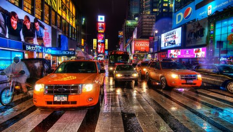 нью - йорк, ночь, такси, пешеходный переход