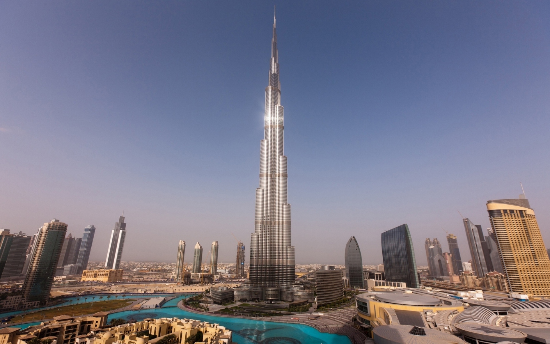 Картинки Dubai, небоскребы, башни, дома, burj khalifa, закат, вода, небо фото и обои на рабочий стол