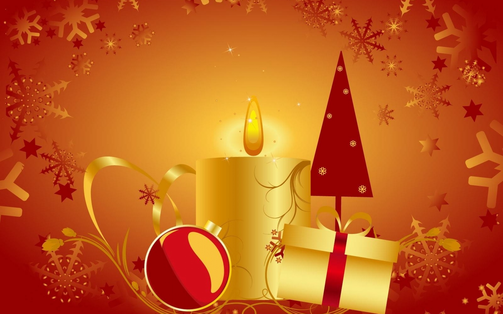 Картинки Свеча, новогодняя елка, подарки, рождественские украшения, снежинки фото и обои на рабочий стол