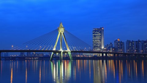 Город, река, ночь, мост, огни